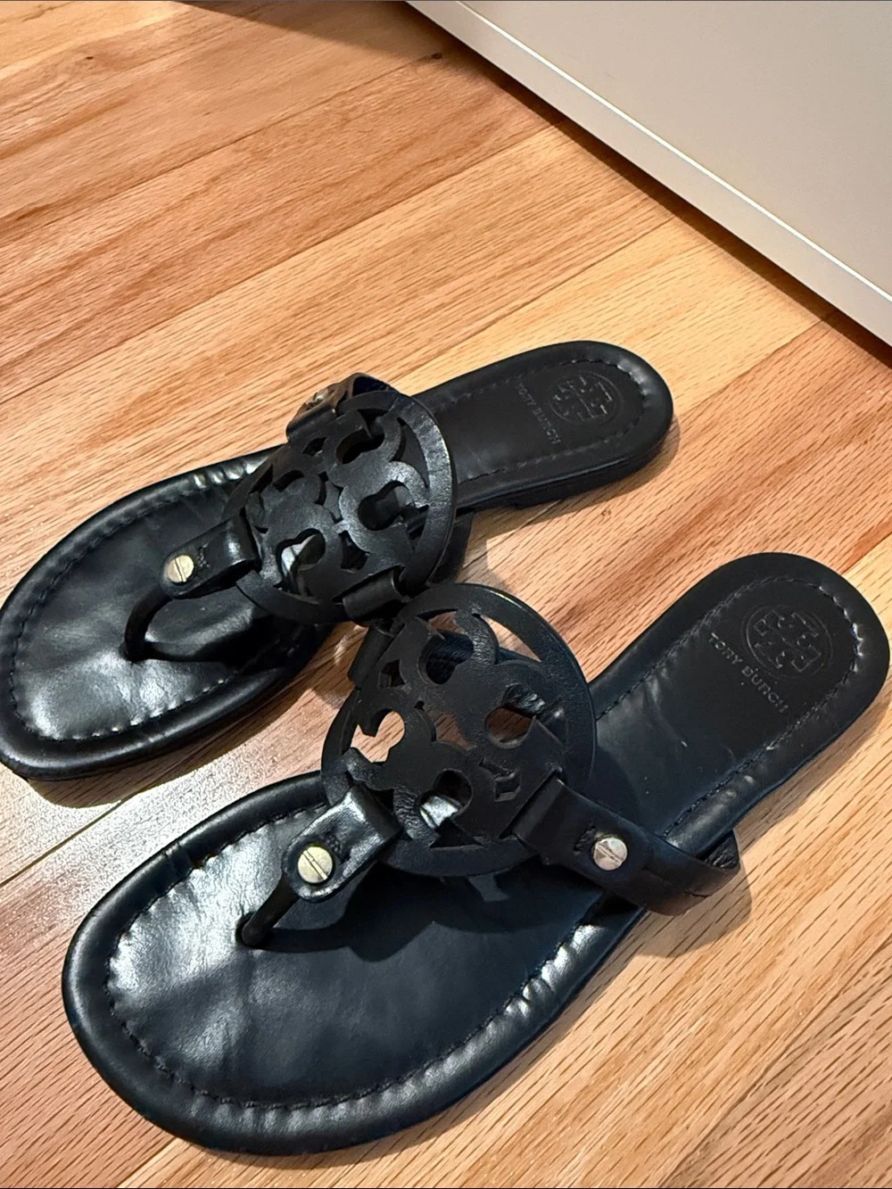 Tory Burch Black Miller Leather Thong Sandals